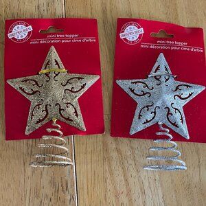 Christmas House Set of 2 mini Tree Star Topper - Silver and Gold